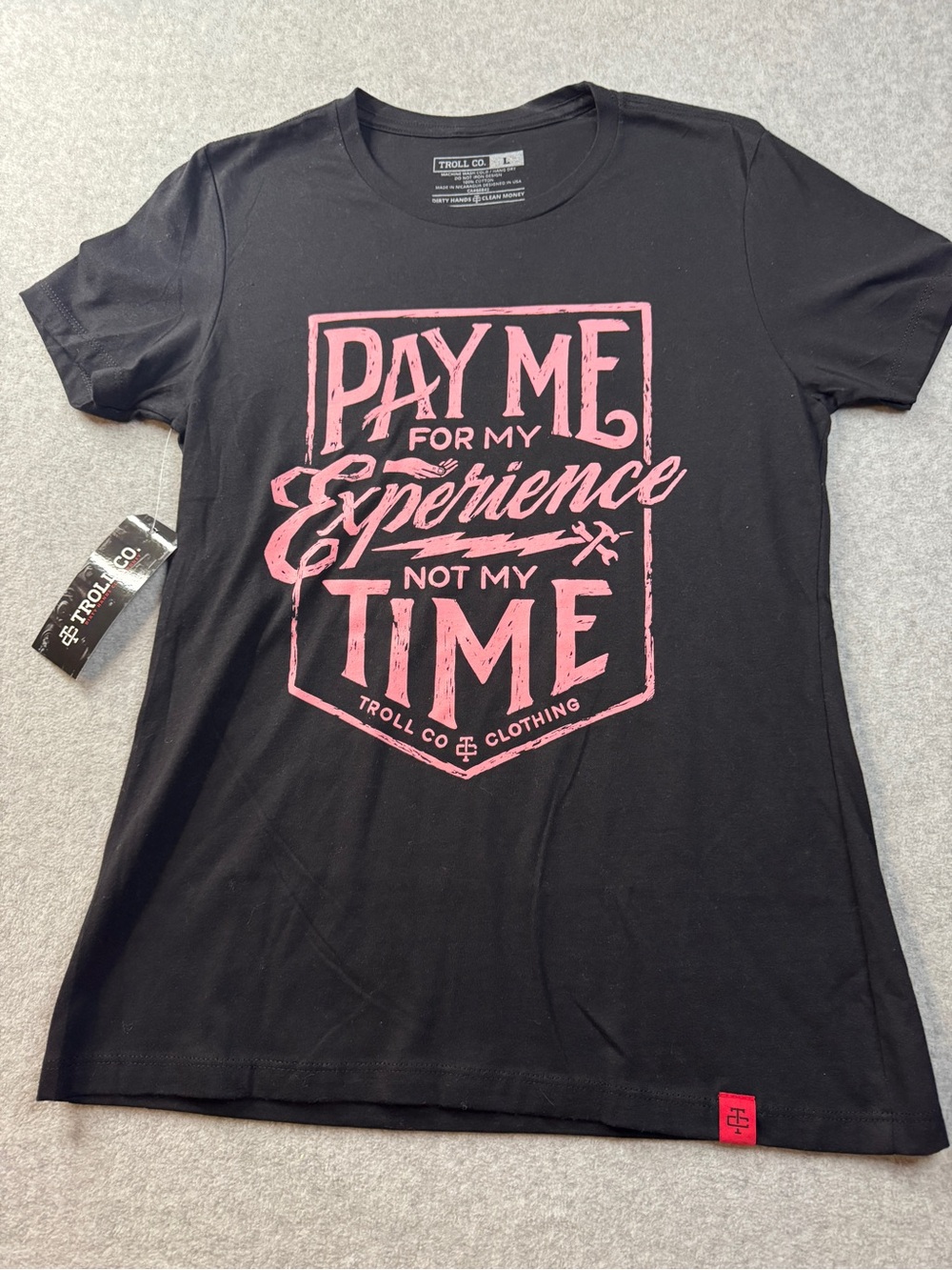 Troll Co Black Short Sleeve Tee with Pink Graphic